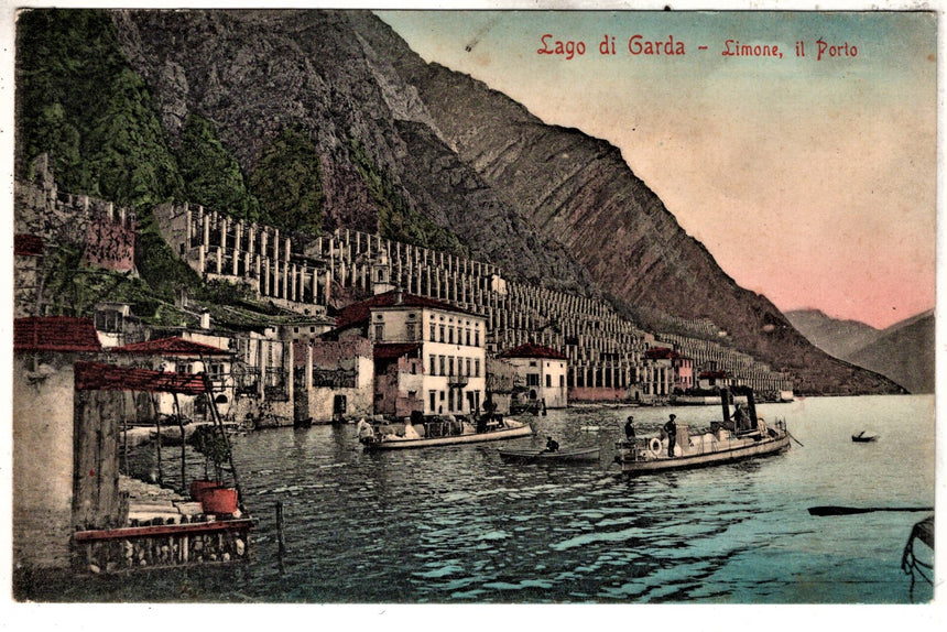 Cartolina antica Limone sul Garda panorama