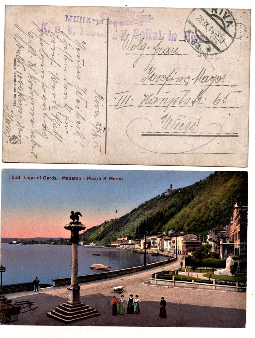 Cartolina antica Maderno sul Garda piazza San Marco posta militare