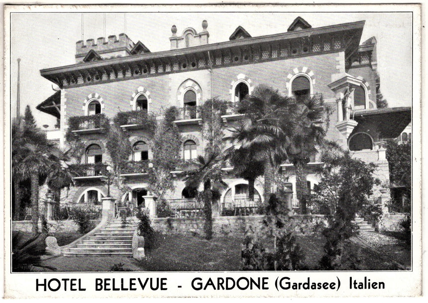Cartolina antica Gardone del Garda Hotel Bellevue for. Grande