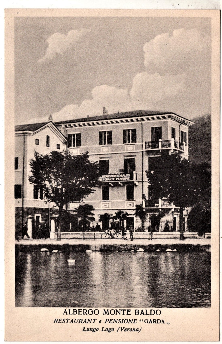 Cartolina antica Garda albergo Monte Baldo rist. pens.Garda lungolago Verona
