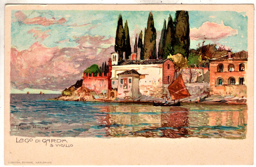 Cartolina antica Garda San Vigilio nel lago di Garda