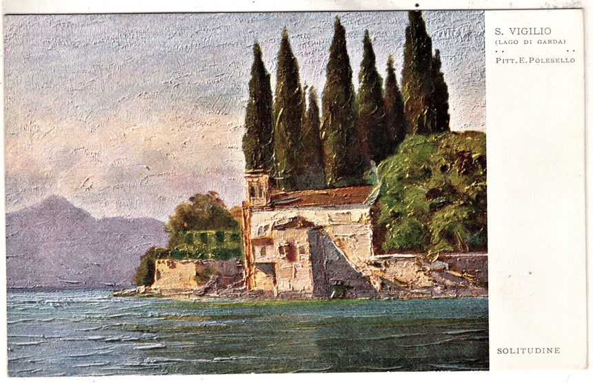 Cartolina antica Garda San Vigilio nel lago di Garda dis. Polesello