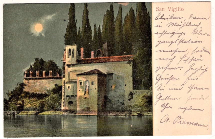 Cartolina antica Garda San Vigilio nel lago di Garda