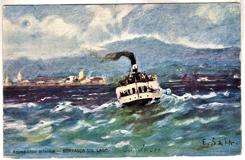 Cartolina antica Garda burrasca sul vlago dis. Sala