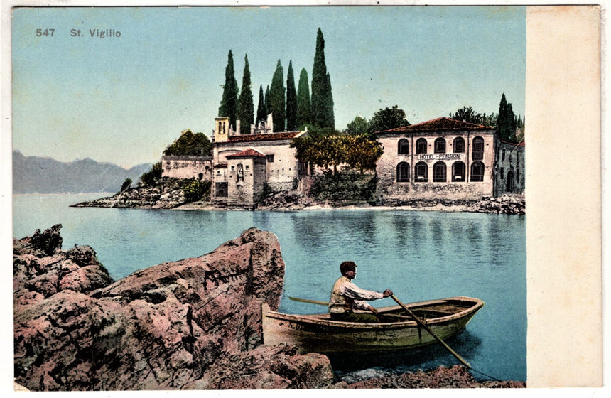 Cartolina antica Garda punta di san Vigilio hotel pension