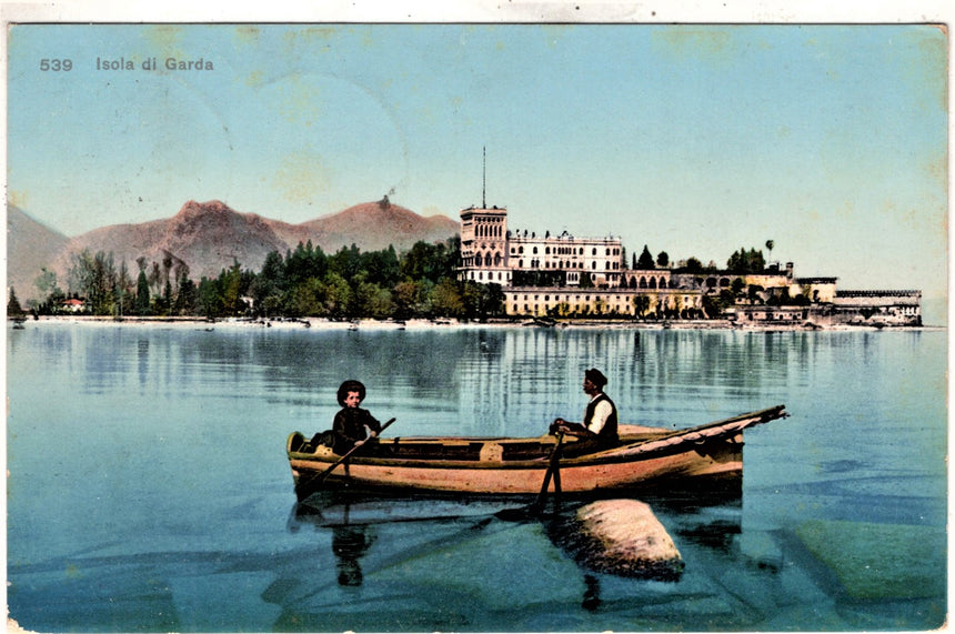 Cartolina antica Garda isola del Garda con Hotel Baviera