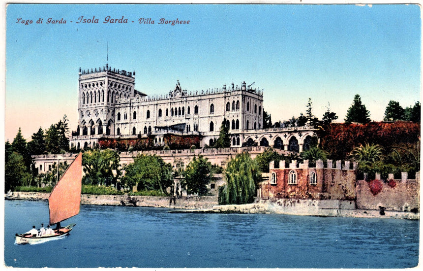 Cartolina antica Garda isola Garda villa Borghese