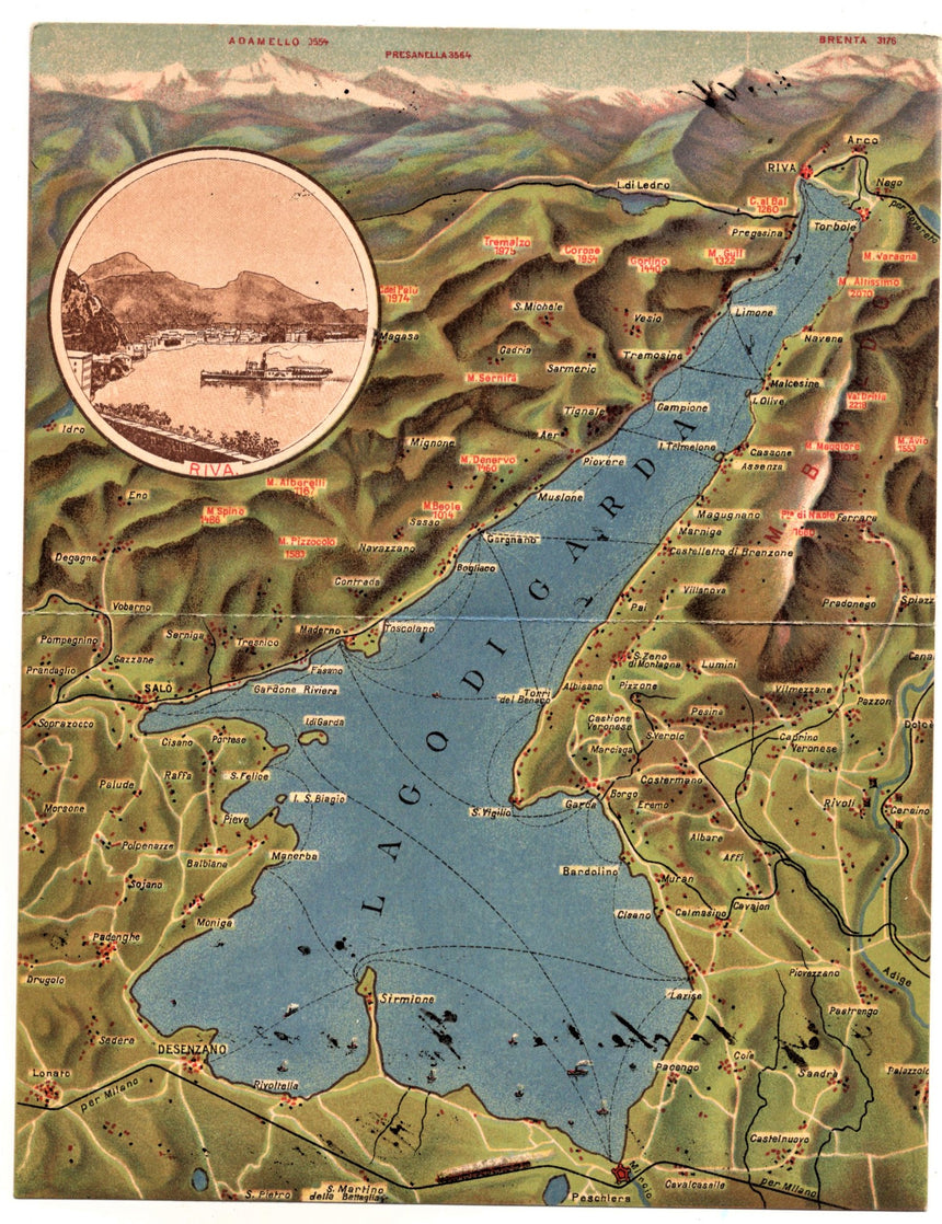 Cartolina antica Garda cartolina doppia geografica del lago di Garda