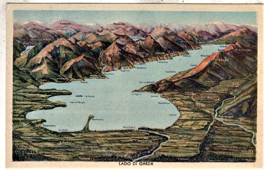 Cartolina antica Garda cartolina geografica del lago di Garda