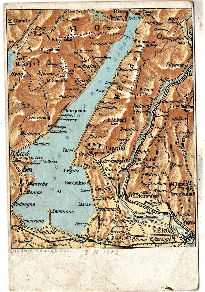 Cartolina antica Garda cartolina geografica del lago di Garda