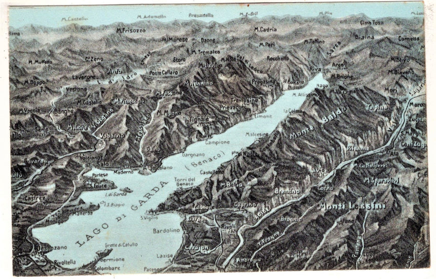 Cartolina antica Garda cartolina geografica del lago di Garda
