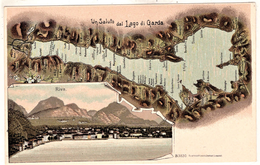 Cartolina antica Garda Riva cartolina geografica del lago di Garda