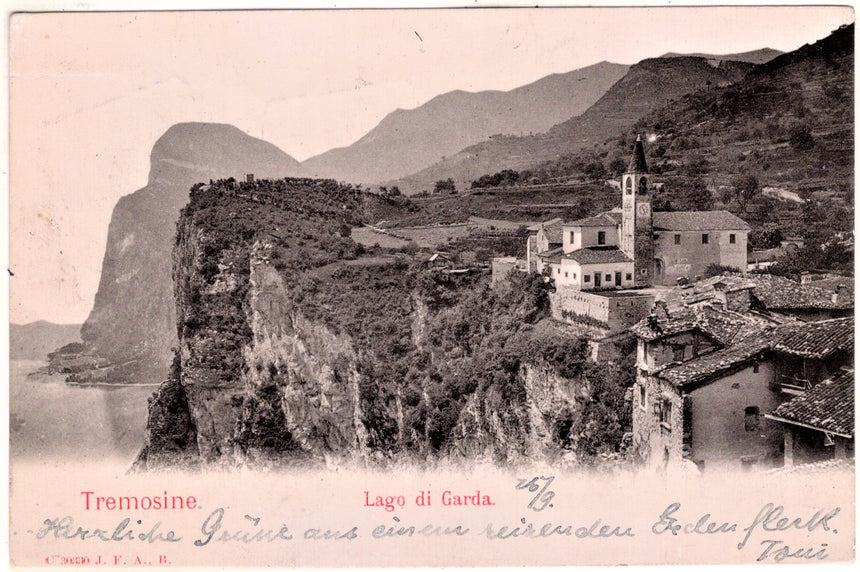 Cartolina antica Tremosine sul lago di Garda panorama nel 1900