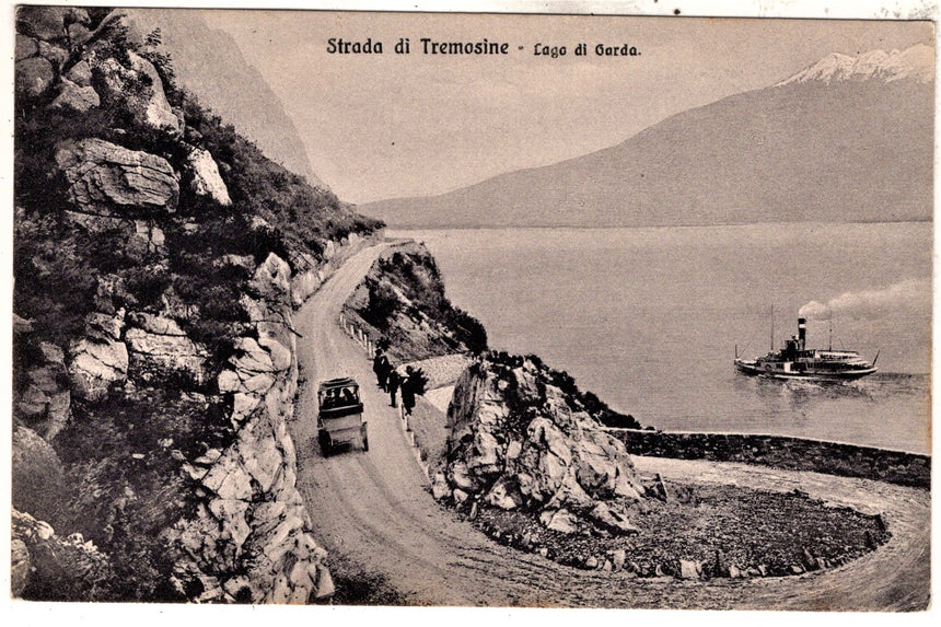 Cartolina antica Tremosine la strada sul lago di Garda