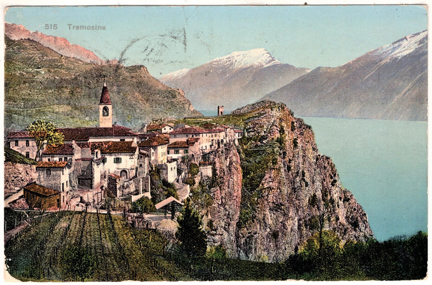 Cartolina antica Tremosine Gardasee lago di Garda panorama sped. Da Salò