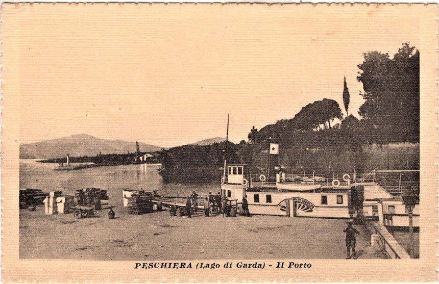 Cartolina antica Peschiera del Garda panorama del porto