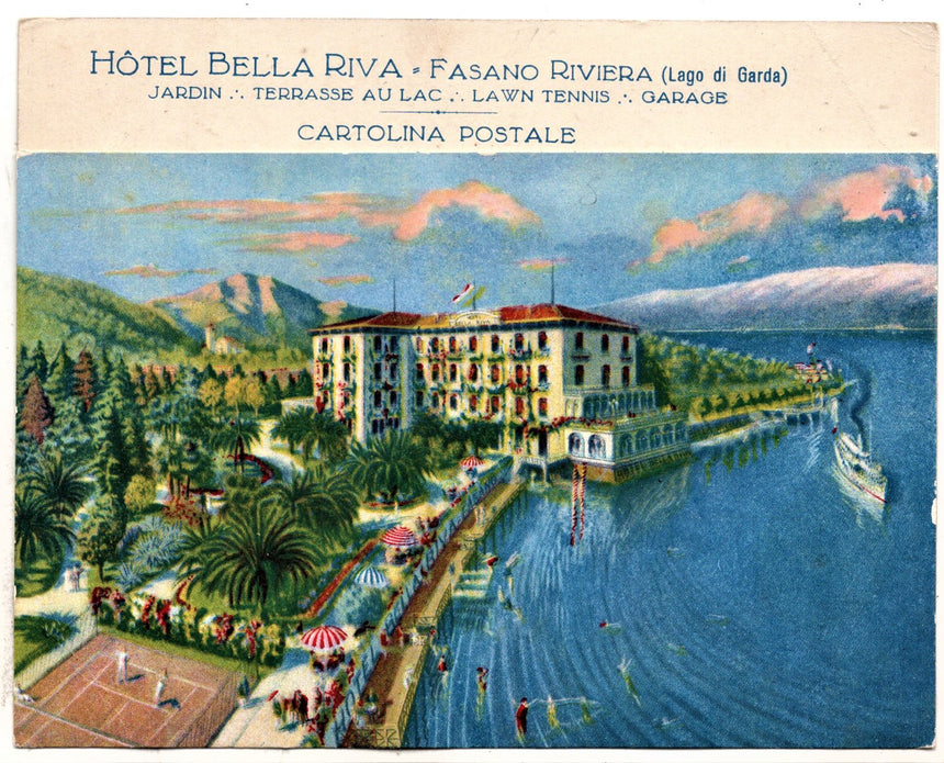 Cartolina antica Fasano Riviera lago Garda Hotel Bella Riva