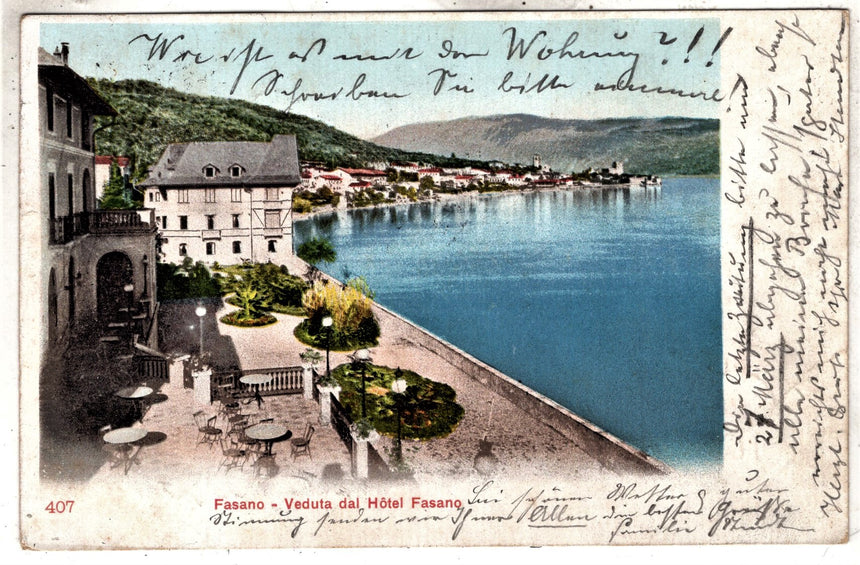 Cartolina antica Fasano veduta hotel Fasano sul lago di Garda