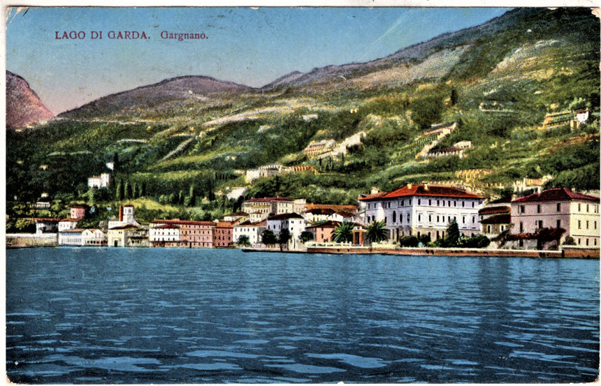 Cartolina antica Gargnano del Garda panorama posta Desenzano sul lago
