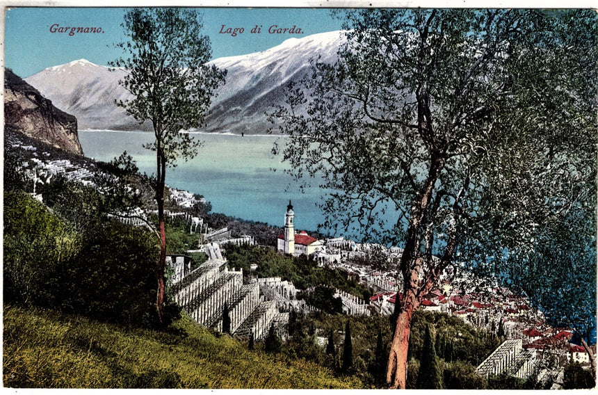 Cartolina antica Gargnano lago di Garda panorama