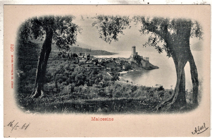 Cartolina antica Malcesine lago del Garda panorama nel 1900