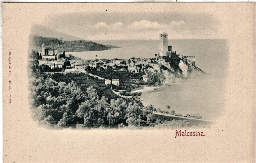 Cartolina antica Malcesine lago del Garda panorama nel 1900
