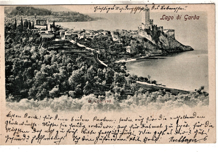 Cartolina antica Malcesine lago del Garda panorama nel 1900