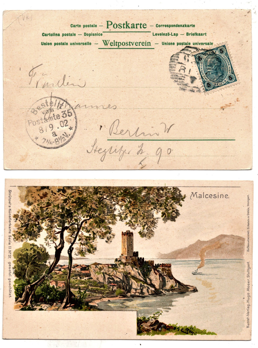 Cartolina antica Malcesine lago del Garda panorama nel 1900