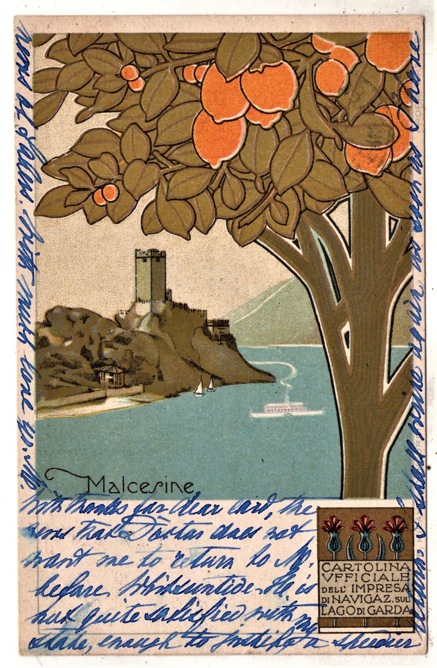Cartolina antica Malcesine lago del Garda cart. Uff. di navigazione sul lago