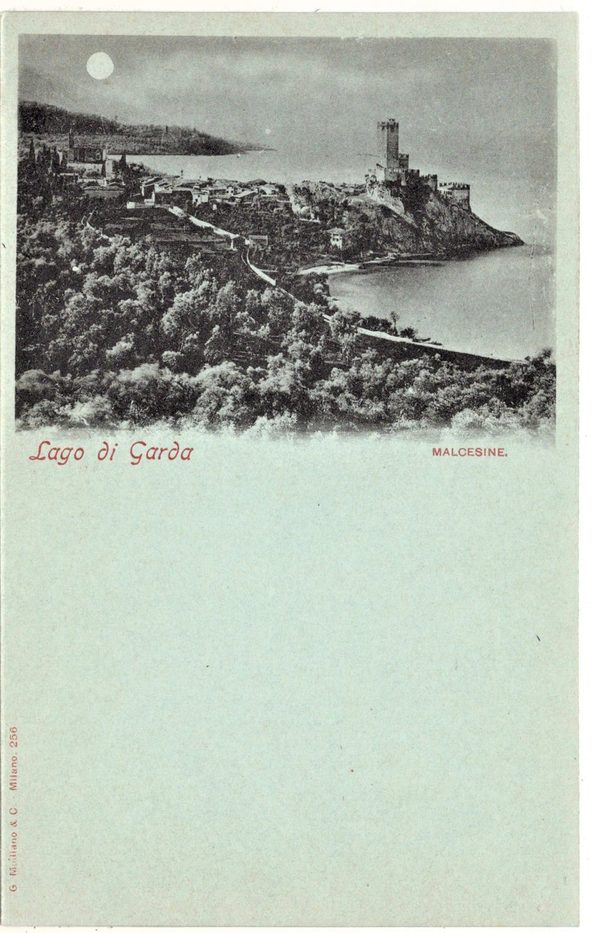 Cartolina antica Malcesine lago del Garda panorama fine 1800