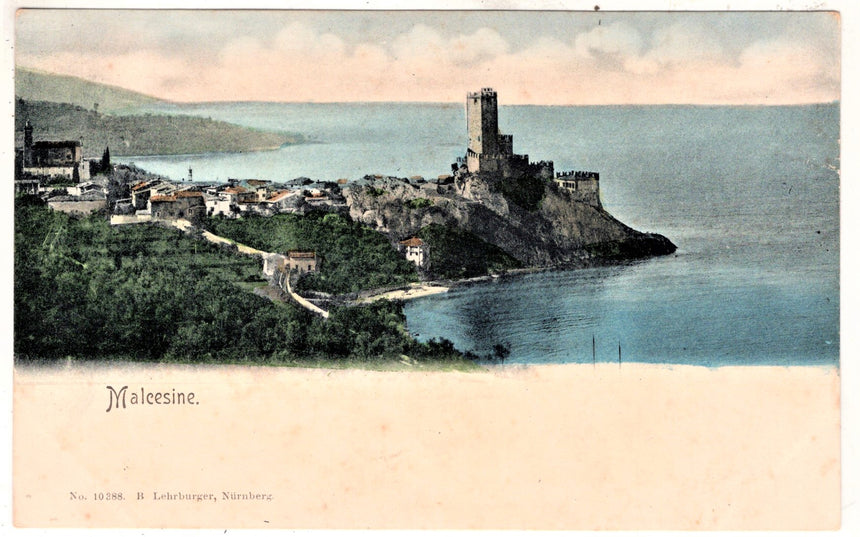 Cartolina antica Malcesine lago del Garda panorama nel 1900