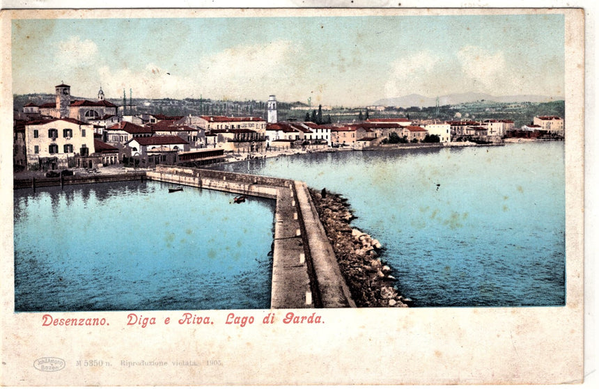 Cartolina antica Desenzano Diga e Riva lago di Garda