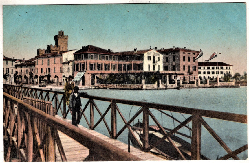 Cartolina antica Sirmione lago di Garda ponte d imbarco