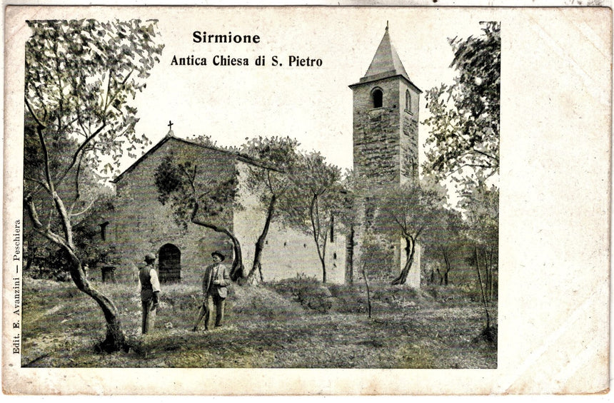 Cartolina antica Sirmione lago di Garda antica chiesa di San Pietro