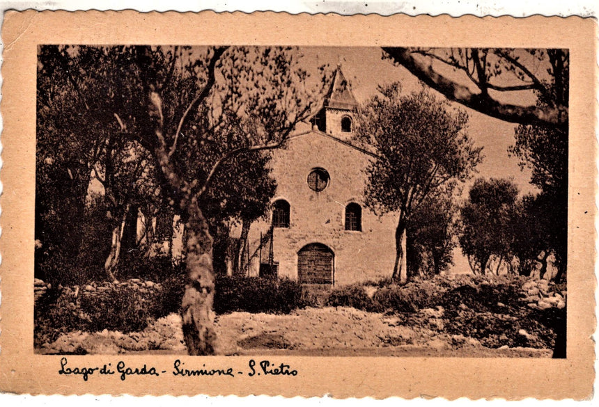 Cartolina antica Sirmione lago di Garda chiesetta di san Pietro