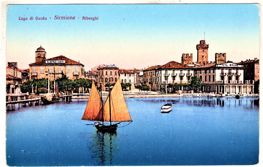 Cartolina antica Sirmione lago di Garda panorama