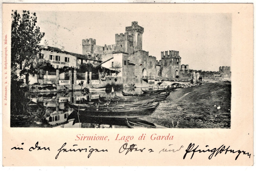 Cartolina antica Sirmione lago di Garda spedita da Merano a Parcines