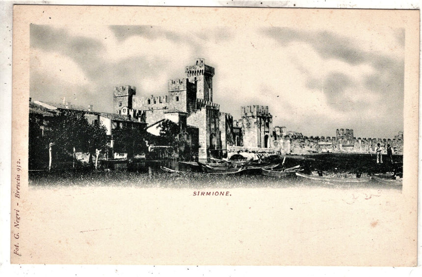 Cartolina antica Sirmione lago di Garda panorama nel 1900