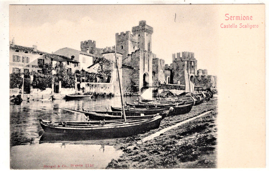 Cartolina antica Sirmione lago di Garda il castello