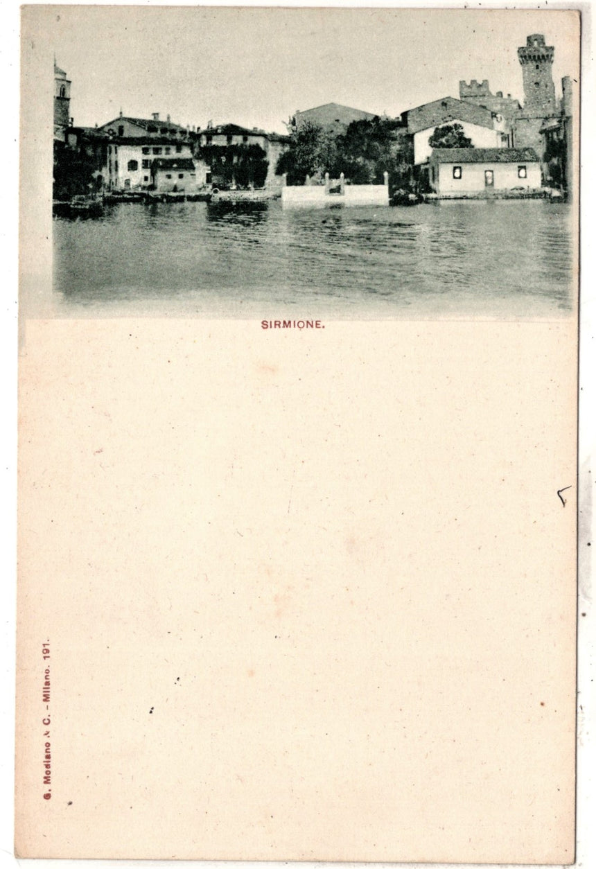 Cartolina antica Sirmione lago di Garda panorama nel 1900