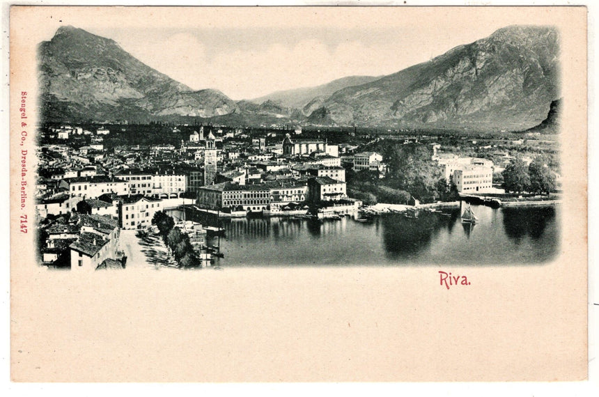 Cartolina antica Riva di Trento nel Garda panorama nel 1900