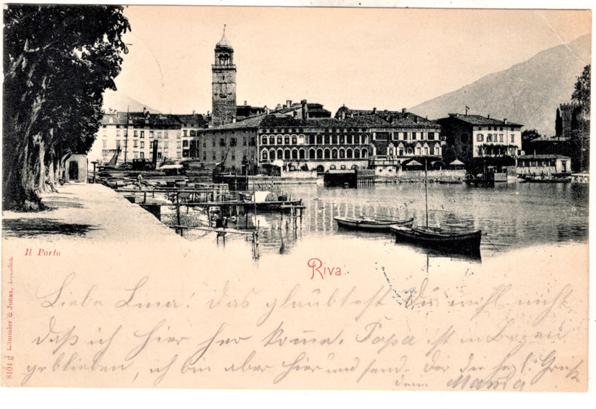 Cartolina antica Riva di Trento nel Garda panorama nel 1900