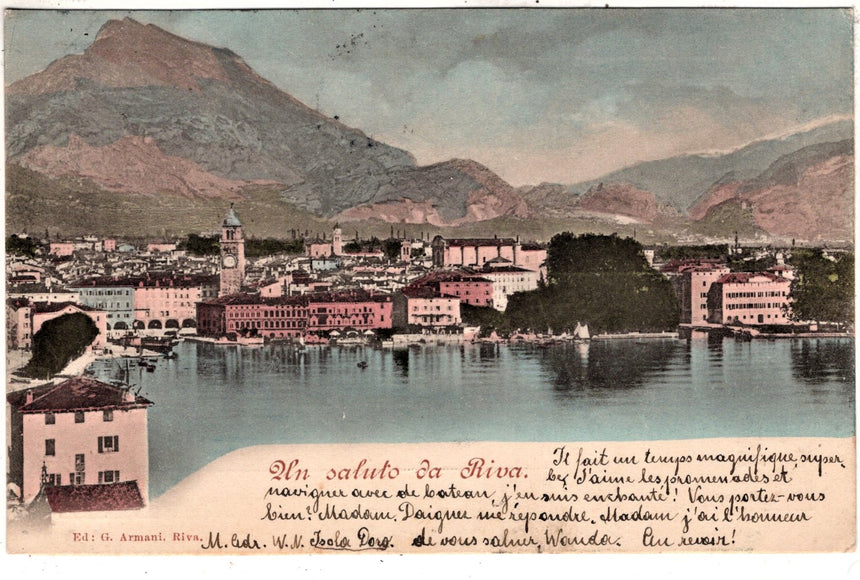 Cartolina antica Riva di Trento nel Garda panorama nel 1900