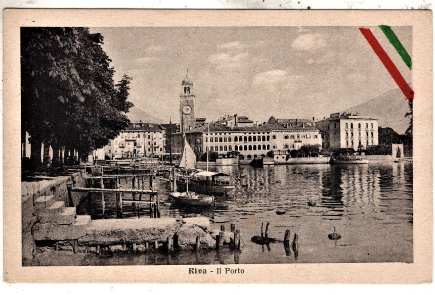 Cartolina antica Riva di Trento lago di Garda panorama e porto