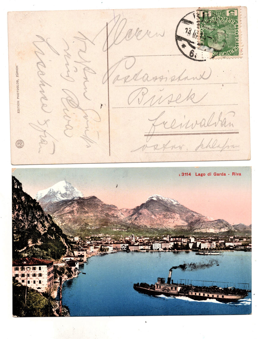 Cartolina antica Riva di Trento lago di Garda panorama