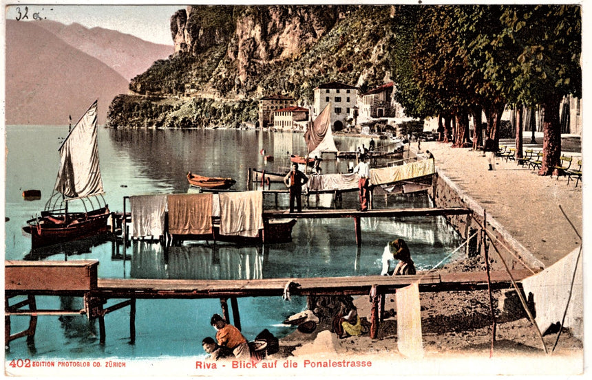 Cartolina antica Riva di Trento Blick auf die Ponalstrasse