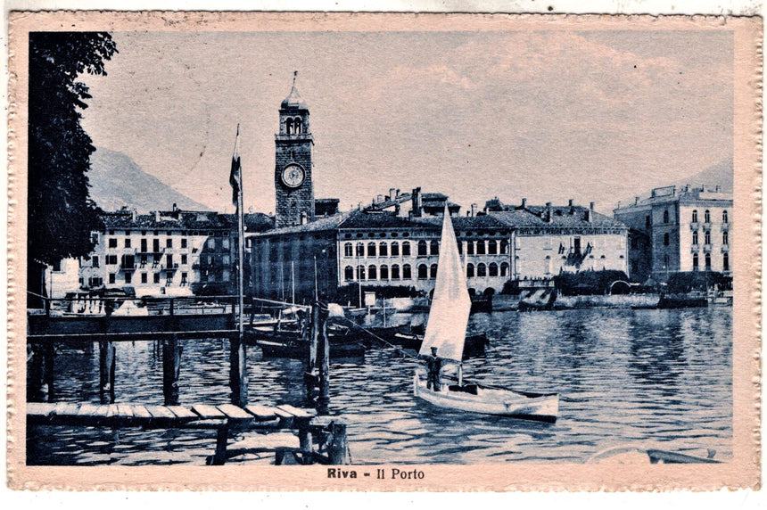 Cartolina antica Riva di Trento lago di Garda il porto