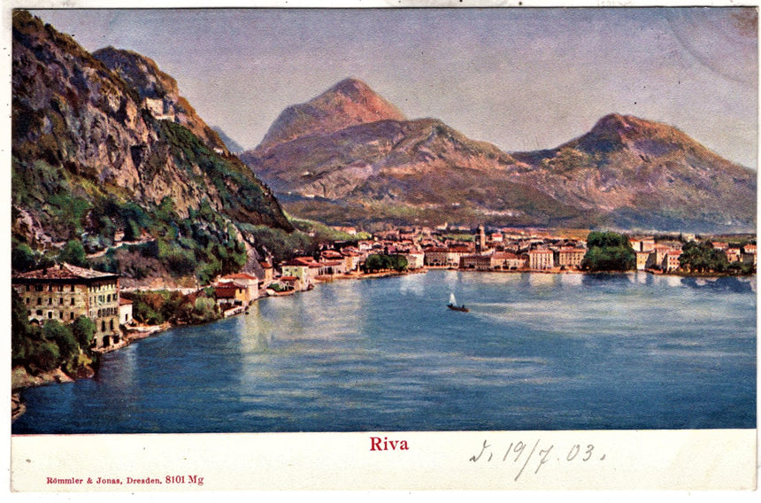 Cartolina antica Riva di Trento lago di Garda panorama