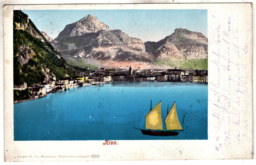 Cartolina antica Riva di Trento lago di Garda panorama