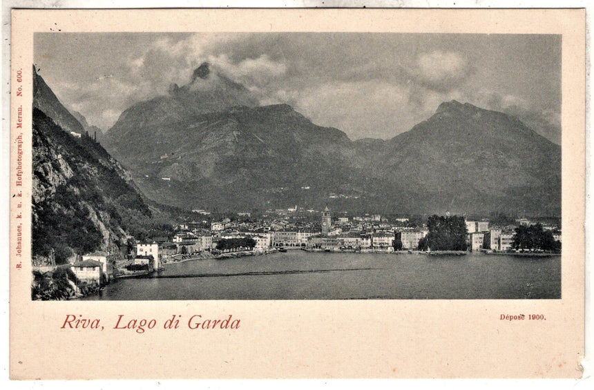 Cartolina antica Riva di Trento lago di Garda panorama nel 1900